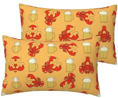 ESNAIUVCD Federa per cuscino rettangolare con stampa a tema birra e gamberi, federa per cuscino traspirante per hotel, casa, letto decorativo (2 pezzi)
