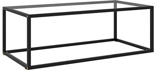 ZQQLVOO Mesa de Centro Negra con Vidrio Templado Mesa de Centro Moderna con Vidrio Templado y Base Metálica para Sala de Estar 100x50x35 cm