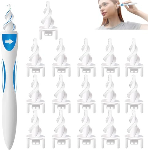 Pulitore Orecchie Cerume, Pulisci Orecchie,Pulisci Orecchie Spirale,Pulizia Orecchie Adulti,Kit Pulizia Orecchie 360 Gradi Spirale in Silicone, con 16 Testine Lavabili