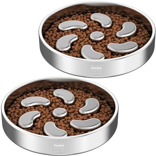 Feedoo Slow Feeder Dog Bowl-3Cups for Large Breeds, Double Wall Food-Grade Stainless Steel, Heavy Duty with Non-Slip Rubber Base, Puzzle Maze Bowl to Slow Down Eating [2Pack]