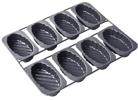 JACKANNA Madeleine, stampo Madeleine in acciaio al carbonio antiaderente, con pennello per olio di silicone, per forno, cioccolato, brownies, biscotti, baguette, qualità alimentare, 8 fessure