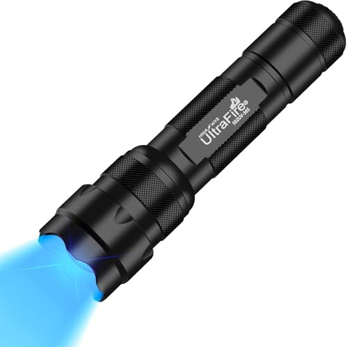 UltraFire 365nm UV Taschenlampe Zoom Schwarzlicht UV Lampe, Mini Ultraviolett LED Taschenlampe für Harzhärtung, Haustier-Urinfleckensuche, Fluoreszenzdetektion, Mineralgestein, 502UV