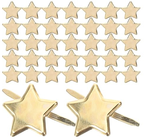 Mikikit 50 Kleiner Metall Brads Sternform Goldfarbene Scrapbook Brads Selbstgemacht Papierklammern für Basteln und Scrapbooking Langlebige Metallstifte für Kreative Projekte