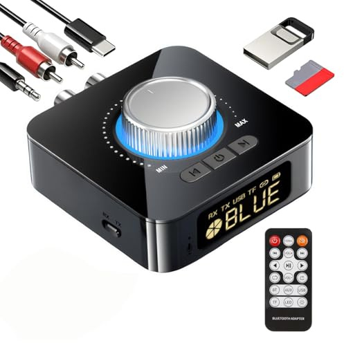 Bluetooth 6.0 Receiver for HiFi,Bluetooth TV Adapter with 3.5mm AUX RCA Audio Receiver with LED Display Volume Control Dual Connection for PC Mac Tablet Smartphone AV Receiver AptX HD Dual Pairing