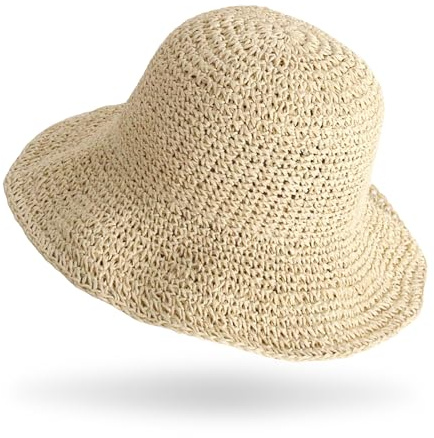 RICUHJIAJU Cappello Parasole di Paglia, Cappello Paglia Donna, Cappello Spiaggia Donna, Cappellos da Spiaggia in Paglias, per l’Estate Viaggio e la Spiaggia Vacanze (Beige)