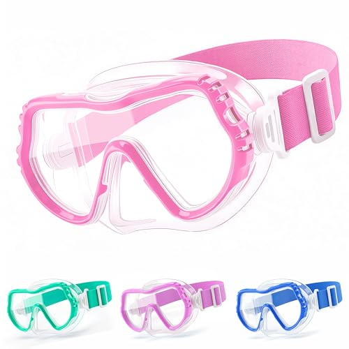 IEEILULU Occhialini Nuoto Bambini 5-14 Anni, Occhialini Piscina Maschera da Sub con Protezione per Il Naso, Antiappannamento e Anti-Perdita, con Visione Panoramica a 180° e HD (Rosa)