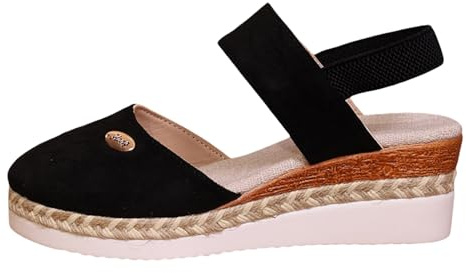 andales Femme Été Espadrille Compensées Plateforme Plates Chaussures à Bout fermé Confort Bride Cheville Vintage Vacances Talon EU 37-42