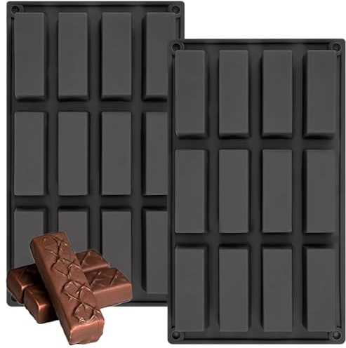 YXHZVON 2 PCS Moules Pour Barres De Céréales, 12 Cavités Moule Silicone Rectangulaire, Anti adhésif Moule à Chocolat pour truffe, Pain, Muffin, Brownie, Pain de maïs, Cheesecake et Savon (Noir)