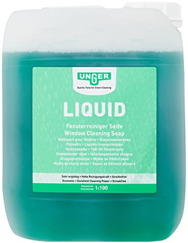 UNGER Glasreiniger UNGER’s Liquid (5 Liter, Konzentrat, Mischverhältnis 1:100, pH-neutral, streifenfreie Fenster, Sicherheitsverschluss, Dosierungs-Skala) FR500