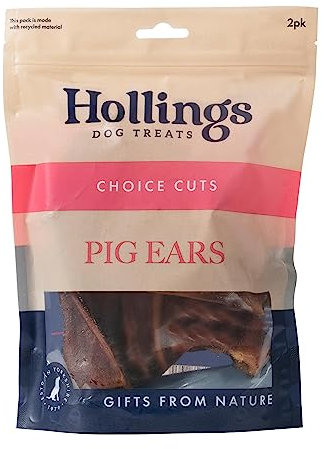 Hollings Pig Ears Dog Treats, 100% Natural Air Dried Long Lasting Chews for Adult Dogs, Grain Free & High in Protein (Pack of 2)