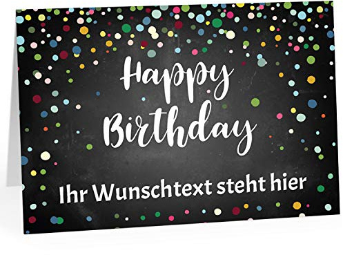 XXL Geburtstagskarte (A4) | PERSONALISIERT | Happy Birthday Konfetti Loo schwarz | mit Umschlag | Glückwunsch zum Geburtstag | Klappkarte mit Ihrem Wunsch-Text | personalisierte Grußkarte