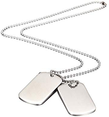 Collar con colgante de doble placa, ejército de estilo militar para perro de acero inoxidable para hombre y niño, bisutería con cadena de 70 cm, Metal,Acero inoxidable,Oro,Acero aleado,Plata, No es