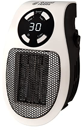 Russell Hobbs RHPH2001 500W Ceramic Plug Heater, Adjustable thermostat, 12 Hour Timer & LED Display, 2 Fan Speeds, 2 Year Guarantee , White