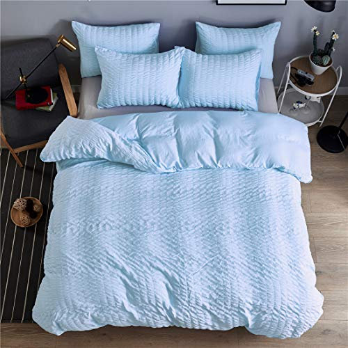 Set copripiumino blu morbido solido Seersucker qualità hotel 2 PCS Comforter copertura set con chiusura a cerniera