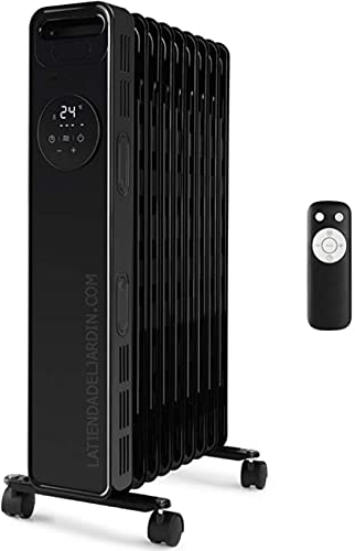 Radiador de aceite 9 elementos caloríficos de gran inercia térmica. Tres potencias de calor: 800-1200W - 2000W, Pantalla táctil. Temperatura regulable: + 7º a +35ºC. Mando a distancia.