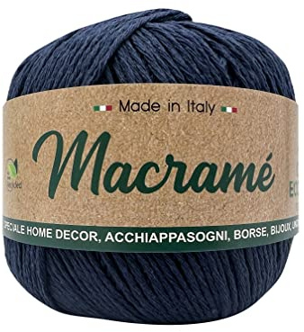 Gomitolo cordoncino da 150 gr. 200 mt. Macrame Barbante 80% cotone 20% poliestere interamente riciclato oeko-tex® (Blu MB05-107)