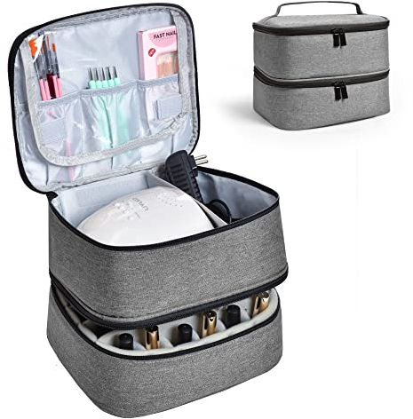 Horsande Nail Polish Organiser Holds 30 Bottles (0.5 fl.oz/15ml), Nail Polish Case for Uv Lamp and Nail Polish, Storage Bag for Nail Lamp and Nail Polish Accessories (BAG ONLY), Grey