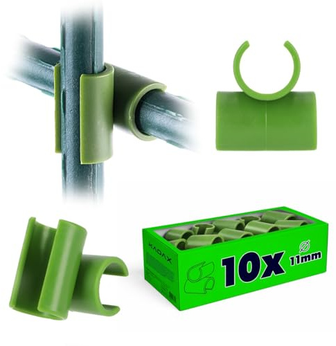 KADAX Raccordo per piante, 10 pezzi, fibbia a croce in plastica, connettore per pali da giardino, connettori per barre, anelli di supporto per piante, accessori per serra (11 mm/10 pezzi)