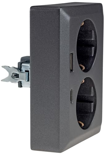 Toma con contacto de protección MILOS Toma doble de 2 vías 1 en 2 instalación de empotrar en caja de empotrar 250V~/16A con USB-A USB-C PD antracita