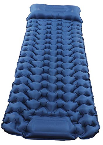 Luqeeg Selbstaufblasbare Campingmatten, Tragbare Doppel-Isomatte für Zelt, Luftmatratze mit Fußpresse und Integrierter Pumpe für Zelt, Strand und Rucksackreisen, Aufbewahrungstasche, Blau
