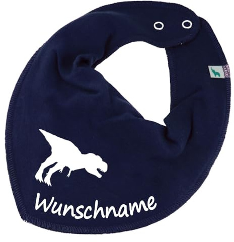 HALSTUCH mit Namen oder Text personalisiert für Baby oder Kind aus Baumwolle in Einheitsgröße Dino blau