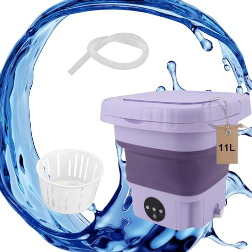 Waschmaschine Tragbar 11L Faltbar - Automatisches Waschen mit Timer, Leistungsstarke Fleckenentfernung und Abflussrohr für Wohnmobil, Reisen, Wohnung