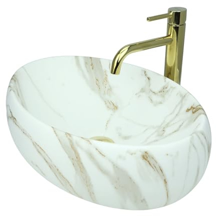 GTM Design Aufsatzwaschbecken Matt Modern Waschbecken ohne Hahnloch - Elegant Aufsatzwaschbecken Oval für Badezimmer und Gäste WC - nur Bad Waschbecken - Modell 4