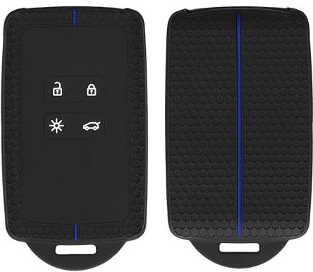 kwmobile Silikon Autoschlüssel Schutzhülle kompatibel mit Renault 4-Tasten Smartkey Autoschlüssel (nur Keyless Go) Hülle - Wabendesign Schlüsselhülle - Schwarz Blau
