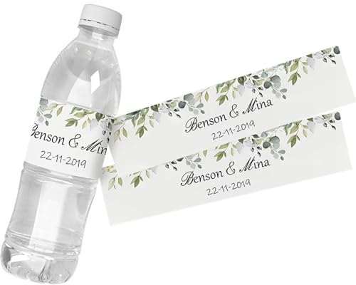 Etichette Adesive Per Bottiglie D'Acqua Per Matrimoni - 50 Pezzi / 100 Pezzi Motivo A Foglie Di Piante Decorazione Per Feste Di Nozze, Etichette Personalizzate Per Bottiglie Con Nome E Data, Stile