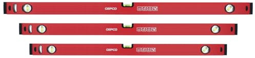 GEPCO 3-tlg SET Profi Wasserwaagen Industrie 100 + 120 + 150 cm Aluminium 1.2 mm Richtwaage Messwaage Bauwaage 3 Libellen Messtoleranz: 0,5mm/m