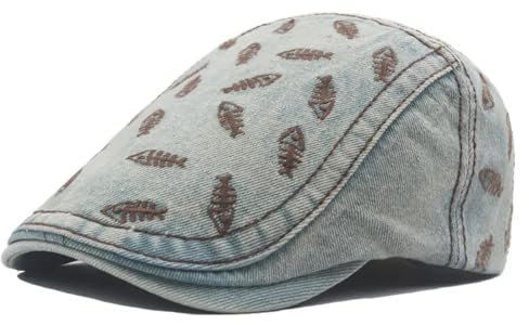 WOYUANSHA Barett Baskenmützen Für Herren Denim Stickerei Newsboy Caps Flache Schirmmütze Männer Frauen Maler Baskenmütze Hüte 55-60 cm Einstellbare Stil5