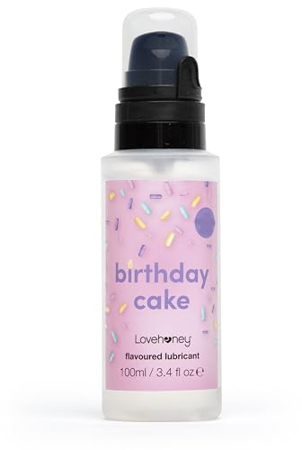 Lovehoney Birthday Cake Flavoured Water-Based Lubricant | Vanilla Taste | Long-Lasting & Smooth Glide Lube | 100 ml Pump Bottle | Vegetarian & Condom Friendly | Personal Lubricant Gel for Men & Women