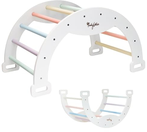 Family Nation, Arco Montessoriano Cotton Candy, Arrampicata e Dondolo, per Bambini da 1 Anno di Età, Sviluppo di Equilibrio e Agilità, Solida Struttura in Legno, Colori Atossici, 45x80x50 cm