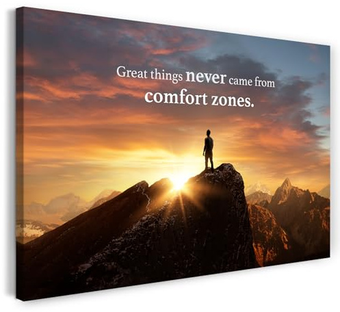 Printistico Leinwandbild (100x70cm) Spruch Motivation, Neue Wege - Komfortzone verlassen, echter Holz-Keilrahmen inkl. Aufhänger, handgefertigt in Deutschland