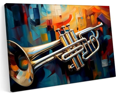 Printonia Leinwandbild m Bild auf Leinwand 120x80 Trompeten Trompeten Musik Abstrakte Kunst Klang