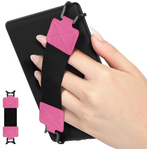 MoKo Security Hand-Strap for 6-8 Kindle eReaderFire Tablet, Kindle/Kobo/Voyaga/Lenovo/Sony Kindle E-Book Tablet, Elastic Versatile Hand Strap Lightweight Finger Grip Holder, Black Belt, Magenta