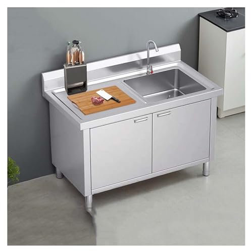 Stainless Steel Sinks Cabinet Kitchen Sink with Worktop and Sinks Commercial Sink with Storage Rounded Corner Design Raised Flap Washbasin