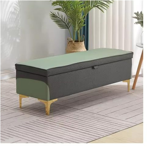 Moderne Sitzbank aus Kunstleder mit gepolstertem Sitz, stilvolle Bettbank für Schlafzimmer, Wohnzimmer oder Eingangsbereich, rechteckige Akzentbank mit Staufach, Grün, 60 cm