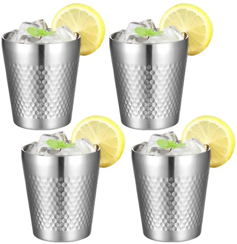 Edelstahlbecher, 4 Stück Edelstahl Tassen Set, 300ml Stapelbar Metallbecher Doppelwandig Edelstahltassen, Schnapsbecher, Bruchsicher Outdoor Trinkbecher, Partybecher für Geburtstage, Picknick, Partys