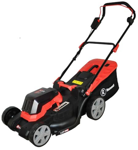 Battery Cordless Lawnmower RocwooD Grass 20V 43cm 4Ah x2 Battery & Charger 6 Cut Heights 50L Capacity Garden Mower Lightweight Rotary Blade Mulching Plug Batteries
