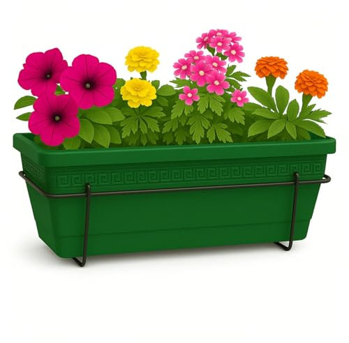 TECHZOCO Jardinera de plástico, Balconera de plástico, Macetero para Jardín, Fabricado en Polipropileno, Incluye Soporte, Patio, Interior o Exterior, 60 cm Largo x 16.5 cm Alto x 11 cm Fondo, Verde