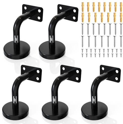 1PZ ES0-IH9 5 Pcs Plano Soportes de Pasamanos de Acero Inoxidable de Escalera Soportes de Barandilla de Escalera para Interiores Exteriores de Casas Jardín Hoteles Negro