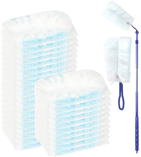 30 Stück Staubmagnet Nachfüllpack für Swiffer Staubmagnet, Duster Nachfüllpack Antistatisch für Swiffer, Einweg Staubwedel mit Handgriff und Teleskopstange für Tierhaare, Staub, Schmutz, Auto