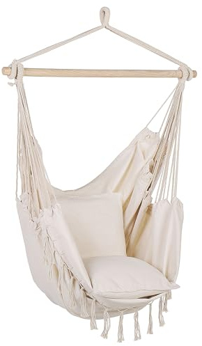 EXTRALINK Hängeschaukel – wetterfester Hängesessel ohne Gestell mit 2 Kissen, max 150kg, Hängestuhl Outdoor & Indoor – modern und robust, Entspannung für Kinder und Erwachsene, Boho Deko, Beige