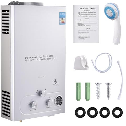Chauffe-eau instantané au gaz 6 l, 12 kW GPL, chauffe-eau instantané super faible 0,5 bar, pression d'eau de démarrage, chauffe-eau portable à gaz, pour douche en extérieur, douche, salle de bain