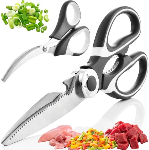 Precision Kitchen Shears - Liftime Replacement Warranty - Includes Seafood Scissors As a Bonus - Heavy Duty Utility Stainless Steel All Purpose Ultra Sharp Scissors for Food/Cooking
