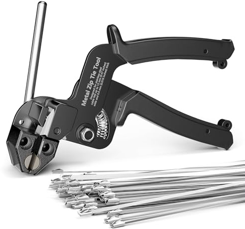 LEENUE Stainless Steel Cable Tie Gun Kit - 100 Pcs 11.8” Zip Ties, Heavy Duty Metal Zip Ties Tool for Chain Link Fence, Chicken Coop, Exhaust Repair, Black