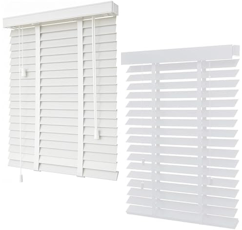 WZDXFNLD 5cm Slats Solid Wood Blinds, Horizontal Wooden Venetian Blinds 30cm 60cm 70cm 80cm 90cm 100cm Wide, Light Filtering Window Shades can Mounted Inside or Outside(White)