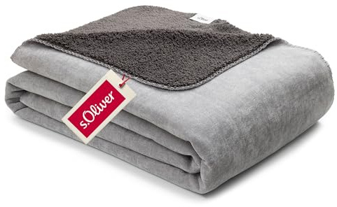 s.Oliver Lounge Decke 150x200 - Polyesterflausch kuschelig, warm & waschbar, Kuscheldecke grau
