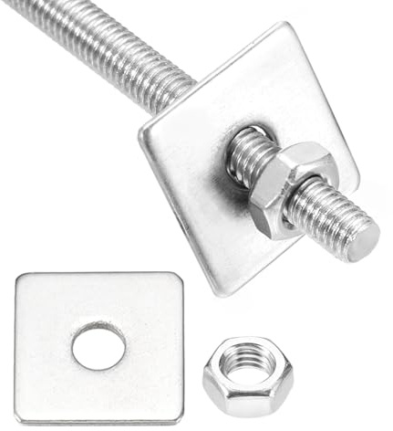 sourcing map 1 lot de tiges entièrement filetées M5 x 400 mm, tiges filetées en acier inoxydable 304, filetage à droite avec écrou rondelle carrée pour ancrage structurel, vis de fixation